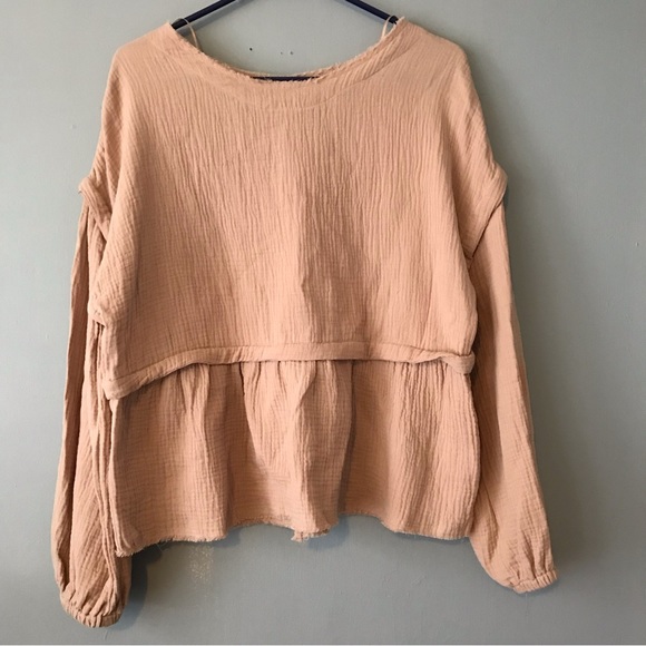 New in Tops - Peplum Smocked Long-Sleeve Blouse - Blush